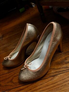 Women's Metallic pink rose Gold Ballet Pump Heels